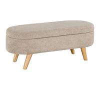 HOMCOM Banco Pie de Cama, Puff Almacenaje Tapizado en Terciopelo de Teddy con Patas de Madera y Asiento Acolchado, Banco de Almacenaje Ovalado para Dormitorio, Entrada, Pasillo, Beige