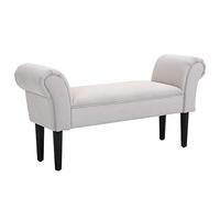 HOMCOM Banco Pie de Cama Taburete Pie de Cama Reposabrazos Blanco Grisáceo