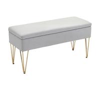 HOMCOM Banco Pie de Cama Tapizado con Patas de Acero Moderno Gris Claro | Taburete Pie de Cama, Lino Sintético, Asiento Acolchado, Estilo Moderno, Banco para Dormitorio, Entrada, Pasillo