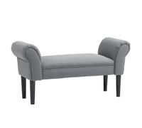 HOMCOM Banco Pie de Cama, Taburete Pie de Cama Tapizado en Lino Sintético con Patas de Madera, Reposabrazos y Asiento Acolchado, Estilo Moderno, Banco para Dormitorio, Entrada, Pasillo, Gris Oscuro