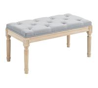 HOMCOM Banco Pie de Cama, Taburete Pie de Cama Tapizado en Lino Sintético con Patas de Madera y Asiento Acolchado, Estilo Vintage, Banco para Dormitorio, Entrada, Pasillo, Gris Claro
