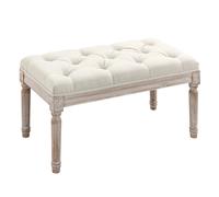 HOMCOM Banco Pie de Cama, Taburete Pie de Cama Tapizado en Lino Sintético con Patas de Madera y Asiento Acolchado Beige