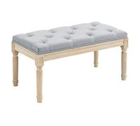 HOMCOM Banco Pie de Cama Tapizado en Lino Sintético Acolchado Gris Claro | Taburete Pie de Cama, Patas de Madera, Estilo Vintage, Banco para Dormitorio, Entrada, Pasillo