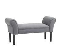 HOMCOM Banco Pie de Cama, Taburete Pie de Cama Tapizado en Lona con Patas de Madera, Reposabrazos y Asiento Acolchado, Estilo Moderno, Banco para Dormitorio, Entrada, Pasillo, Gris Oscuro