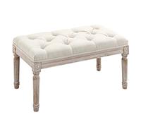 HOMCOM Taburete para Pie de Cama Tapizado en Tela con Patas de Madera Banqueta de Estilo Vintage 80x40x43 cm Beige Aosom España