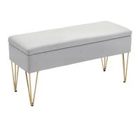 HOMCOM Banco Pie de Cama Tapizado en Lino Sintético con Patas de Acero y Asiento Acolchado Gris Claro