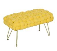 HOMCOM Banco Pie de Cama Tapizado en Terciopelo 76x38x41,5 cm Banqueta Tapizada con Patas de Metal y Asiento Acolchado Amarillo Aosom España