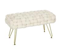 HOMCOM Banco Pie de Cama Tapizado en Terciopelo Banqueta Dormitorio Pie de Cama con Patas Doradas y Asiento Acolchado para Entradas Crema