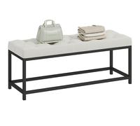 HOMCOM Banco Pie de Cama Tapizado Terciopelo Diseño Capitoné Crema | Banqueta para Dormitorio, Base de Metal, Banco para Dormitorio, Entrada, Salón, Recibidor