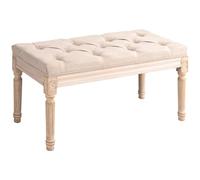 HOMCOM Banco tapizado con Botones Aspecto Lino 80x40x43cm Beige | Banco de cama vintage, banco de pasillo, carga máxima 120 kg