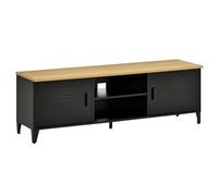 HOMCOM Banco TV para 55", Patas Ajustables, 150x40x50cm, Negro | 2 armarios, estructura metálica, tapa de madera natural