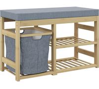 HOMCOM Banco Zapatero de Bambú con Asiento, Cesta Extraíble y Estantes Abiertos para 4 Pares de Zapatos - Mueble para Entrada, Recibidor, Pasillo 69x30x45 cm Natural