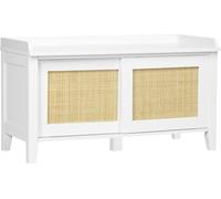 HOMCOM Banco Zapatero con Asiento Mueble Zapatero con Banco 2 Puertas de Ratán Estilo Bohemio Carga 130 kg para Pasillo Entrada 80x35x45 cm Blanco y Natural