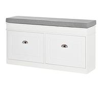 HOMCOM Banco Zapatero Banco de Almacenamiento para 8 Pares de Zapatos con 2 Cajones Estantes Ajustables y Cojín Acolchado para Entrada Pasillo 104x24x55 cm Blanco