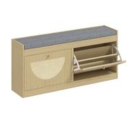 Homcom banco zapatero, banco recibidor bohemio, con asiento acolchado, puertas frentes de ratán, estante ajustable, para 8 pares de zapatos, para entrada, 105x35x47 cm, natural