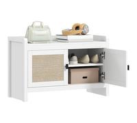 HOMCOM Banco Zapatero Bohemio, Mueble Zapatero, Banco de Almacenamiento con Frentes de Ratán, Puertas, Estante Extraíble, para 8 Pares de Zapatos, para Dormitorio o Entrada, 80x35x52 cm, Blanco