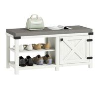 HOMCOM Banco Zapatero con Asiento 100x40x48 cm Blanco Grisáceo y Gris | Rústico, Organizador de Zapatos, Compartimentos, para 7 Pares, Cojín, para Entrada Salón Dormitorio