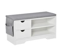HOMCOM Banco Zapatero con Asiento 2 Estantes Bolso Cojín Extraíble y 2 Cajones Banco Recibidor Capacidad para 4 Pares de Zapatos para Entrada Pasillo Moderno 80,5x30,5x43,5 cm Blanco y Gris