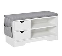 HOMCOM Banco Zapatero con Asiento 2 Estantes Bolso Cojín Extraíble y 2 Cajones Banco Recibidor Capacidad para 4 Pares de Zapatos para Entrada Pasillo Moderno 80,5x30,5x43,5 cm Blanco y Gris