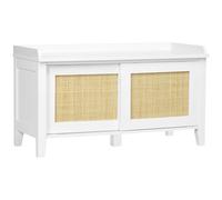 HOMCOM Banco Zapatero con Asiento Mueble Zapatero con Banco 2 Puertas de Ratán Estilo Bohemio Carga 130 kg para Pasillo Entrada 80x35x45 cm Blanco y Natural
