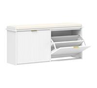 HOMCOM Banco Zapatero con Asiento Acolchado 2 Cajones Abatibles y Estante Ajustable para Entrada 104x26x47,5 cm Blanco