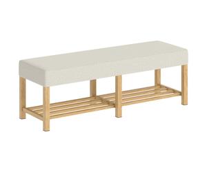 HOMCOM Banco Zapatero con Asiento Acolchado 2 Personas Estante Abierto Marco de Madera 140x44x48 cm Crema y Madera Natural