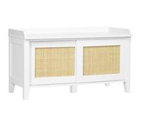HOMCOM Banco Zapatero con Asiento Bohemio 80x35x45 cm Blanco y Natural | Mueble Zapatero con Banco, 2 Puertas de Ratán, Carga 130 kg, para Pasillo Entrada