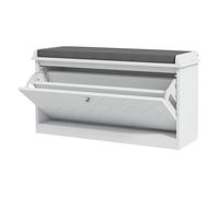 HOMCOM Banco Zapatero con Asiento Moderno Banco con Almacenaje Mueble Zapatero con Banco de Madera con Estantes Ajustables y Cojín Acolchado para 8 Pares de Zapatos 80x26x48 cm Blanco