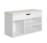 HOMCOM Banco Zapatero con Asiento Moderno con Cajón 1 Cojín 80x30x47cm | Zapatero de Entrada Recibidor, Estantes Abiertos, para Pasillo