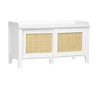 HOMCOM Banco Zapatero con Asiento Mueble Zapatero con Banco 2 Puertas de Ratán Estilo Bohemio Carga 130 kg para Pasillo Entrada 80x35x45 cm Blanco y Natural