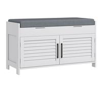 HOMCOM Banco Zapatero con Estante Interior Regulable en 3 Niveles, en MDF y Simil Lino, 90x36x50 cm, Blanco y Gris Aosom España