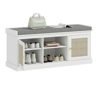 HOMCOM Banco Zapatero con Puertas Frentes de Ratán Estantes Ajustables y Abiertos para Entrada Dormitorio 105x35x47 cm Blanco BLANCO
