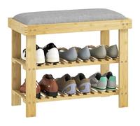 HOMCOM Banco Zapatero de Bambú con Asiento 60x29x49 cm Natural y Gris