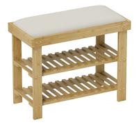 HOMCOM Banco Zapatero de Bambú con Cojín Zapatero de 2 Niveles para Entrada Pasillo o Dormitorio 60x29x49 cm Crema