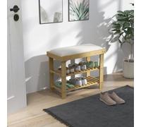 HOMCOM Banco Zapatero de Bambú Zapatero con Asiento Acolchado 2 Estantes para 6 Pares de Zapatos para Entrada Dormitorio 60x29x49 cm Natural y Crema BLANCO