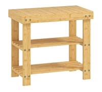 HOMCOM Banco Zapatero de Bambú Zapatero con Asiento Organizador de Zapatos de 3 Niveles para 4 Pares Zapatos para Entrada Salón Dormitorio 50x28x45 cm Natural