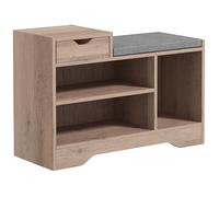 HOMCOM Banco Zapatero Moderno con 3 Estantes Abiertos y Cajones, en Madera, Poliéster y Esponja, 76.5x30x52 cm, Gris