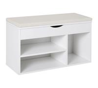 HOMCOM Banco Zapatero Moderno de Entrada con Cajón Estantes y Cojín de Madera 80x30x47cm Aosom España