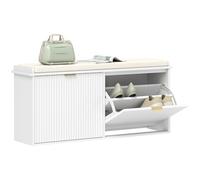 HOMCOM Banco Zapatero Mueble Zapatero Estrecho Banco Recibidor con Asiento Acolchado 2 Cajones Abatibles y Panel de Tablillas para Entrada Dormitorio Sala de Estar 104x26x47,5 cm Blanco