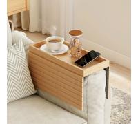 HOMCOM Bandeja de Brazo para Sofá de Bambú, Bandeja para Reposabrazos de Sofá Plegable y Flexible, con Base Antideslizante, Mesa Lateral para Aperitivos, Teléfonos, Mandos y Bebidas, Natural