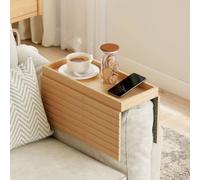 HOMCOM Bandeja de Brazo para Sofá de Bambú Plegable y Flexible Natural | Bandeja para Reposabrazos de Sofá, Base Antideslizante, Mesa Lateral para Aperitivos, Teléfonos, Mandos y Bebidas