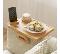 HOMCOM Bandeja para Reposabrazos para Sofá con Portavasos Extraíble | Bandeja de Brazo para Sofá, Mesa Lateral con Bisagras, Soporte Giratorio 360° para Teléfono, Aperitivos, Bebidas