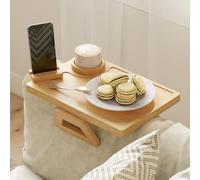 HOMCOM Bandeja para Reposabrazos para Sofá Flexible de Bambú, Bandeja de Brazo para Sofá con Portavasos Extraíble, Mesa Lateral con Bisagras y Soporte Giratorio 360° para Teléfono, Aperitivos, Bebidas