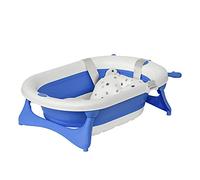 HOMCOM Bañera Plegable para Bebé 0-3 Años 81,5x50,5x23,5 cm Cojín Azul