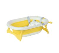 HOMCOM Bañera Plegable para Bebé Bañera Bebé 0-3 Años 81,5x50,5x23,5 cm con Tapón Termosensible Cojín y Almohadillas Antideslizantes Amarillo
