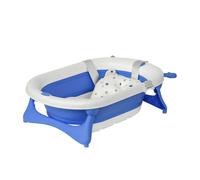 HOMCOM Bañera Plegable para Bebé Bañera Bebé 0-3 Años 81,5x50,5x23,5 cm con Tapón Termosensible Cojín y Almohadillas Antideslizantes Azul