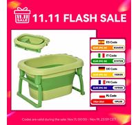 HOMCOM Bañera Plegable para Bebé de Recién Nacidos hasta 6 Años Bañera Portátil para Niños con Patas Antideslizantes 105L Verde Amarillo y Azul