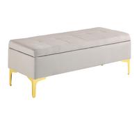 HOMCOM Banqueta banco almacenamiento 2 en 1 asiento acolchado aspecto terciopelo patas metal 120 x 44 x 44,5 cm gris y dorado