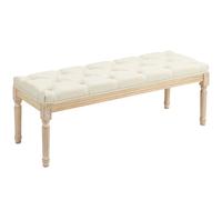 HOMCOM Banqueta Capitoné 115 cm para Pie de Cama Acolchada en Efecto Lino con Madera de Hevea Crema Aosom España