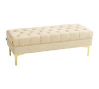 HOMCOM Banqueta capitoné de pie de cama estilo clásico chic dimensiones 118L x 45An x 42Al cm estructura de metal dorado terciopelo beige